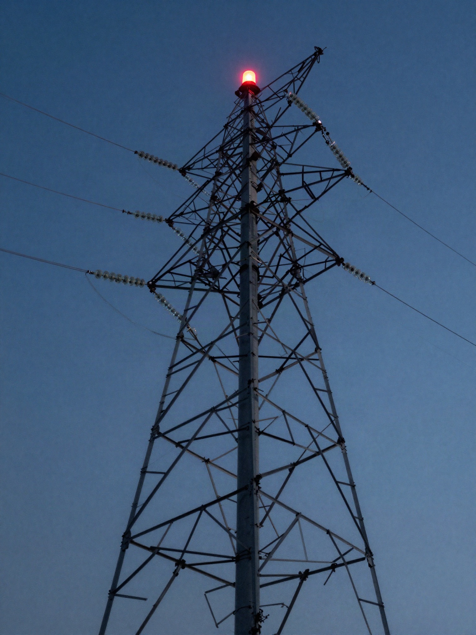 Gittermast im Detail bei Dämmerung