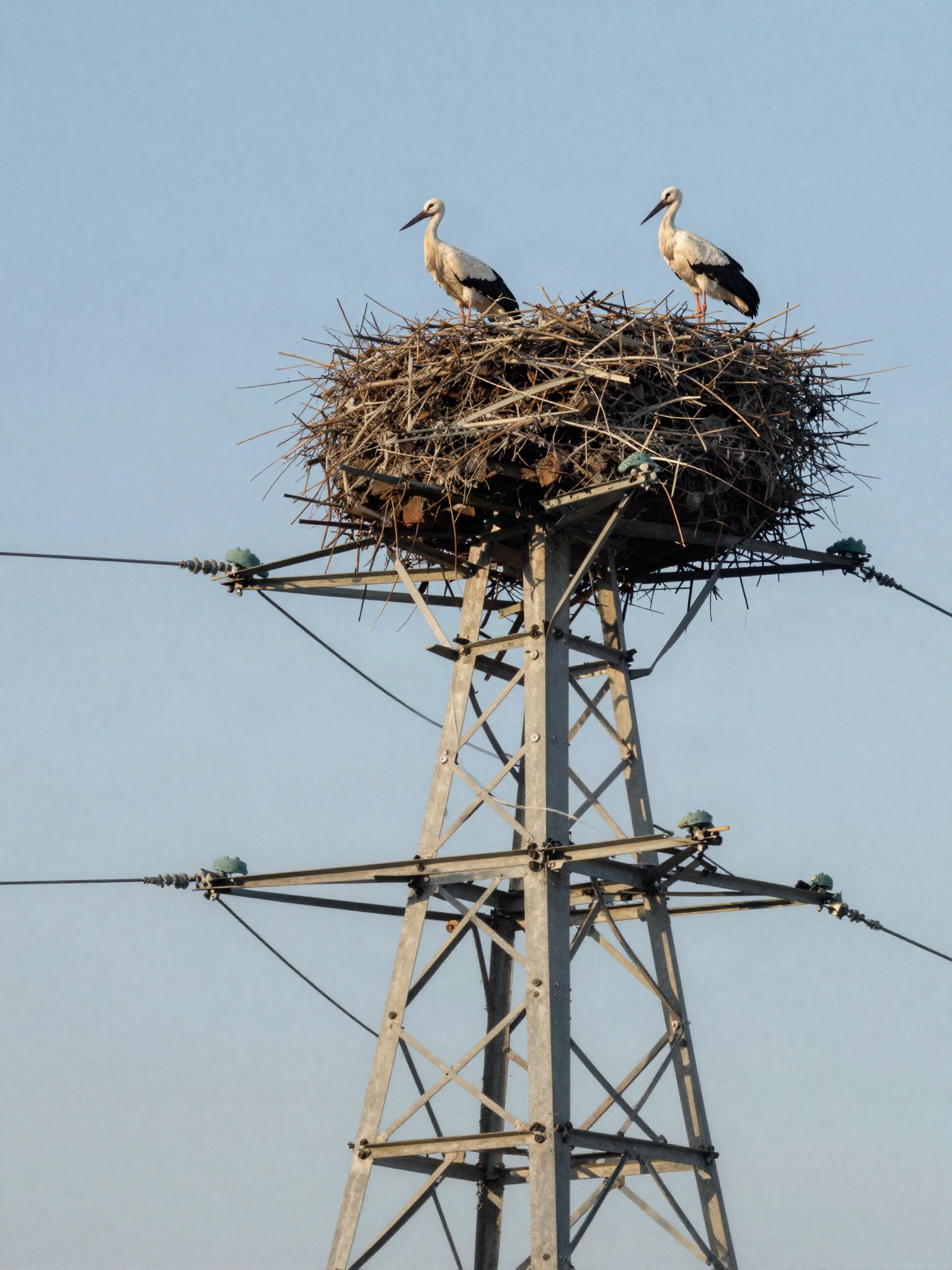 Storchennest auf einer Masttraverse